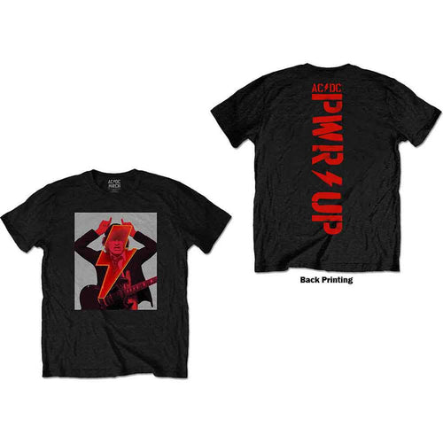 AC/DC Unisex T-Shirt: Angus Finger Horns (Black) (Back Print)