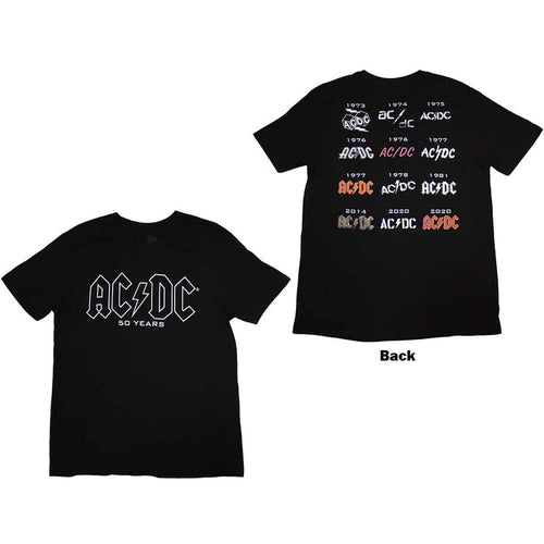 AC/DC Unisex T-Shirt: Logo History (Black) (Back Print)