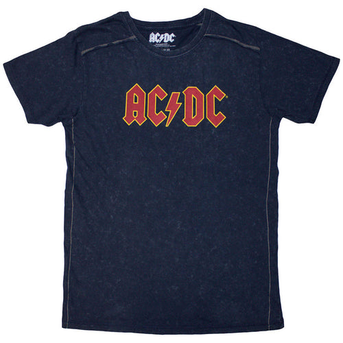 AC/DC Unisex T-Shirt: Logo (Navy Blue) (Wash Collection)