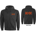 AC/DC Unisex Zipped Hoodie: Logo (Charcoal Grey) (Back Print)
