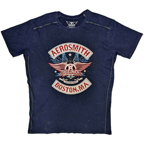 Aerosmith Unisex T-Shirt: Boston Pride (Navy Blue) (Wash Collection)