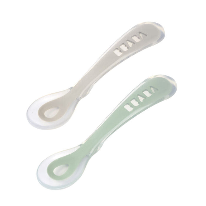 Beaba 2nd Stage Silicone Spoons & Case 2 Pack - Velvet Grey/Sage Green