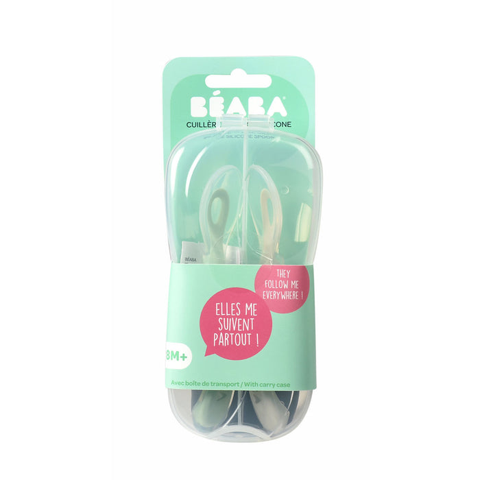 Beaba 2nd Stage Silicone Spoons & Case 2 Pack - Velvet Grey/Sage Green