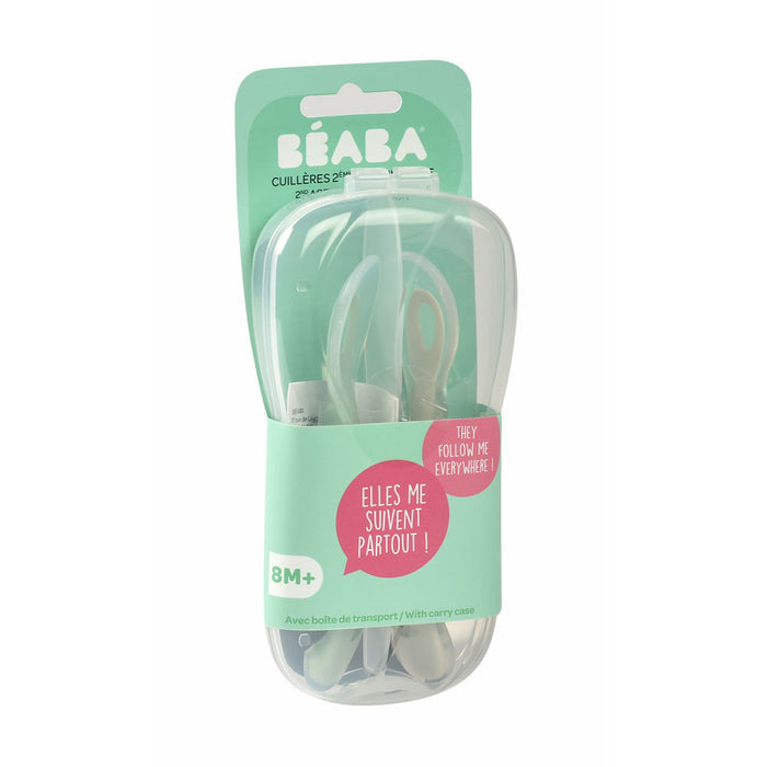 Beaba 2nd Stage Silicone Spoons & Case 2 Pack - Velvet Grey/Sage Green