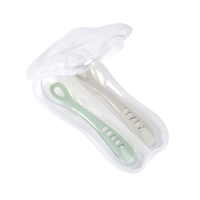 Beaba 2nd Stage Silicone Spoons & Case 2 Pack - Velvet Grey/Sage Green