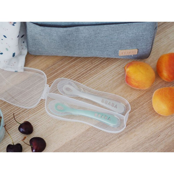 Beaba 2nd Stage Silicone Spoons & Case 2 Pack - Velvet Grey/Sage Green