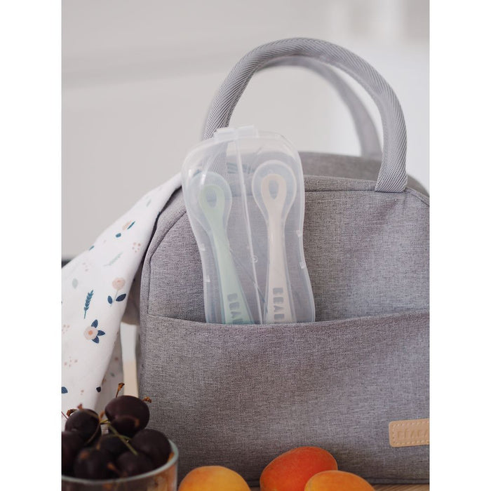 Beaba 2nd Stage Silicone Spoons & Case 2 Pack - Velvet Grey/Sage Green