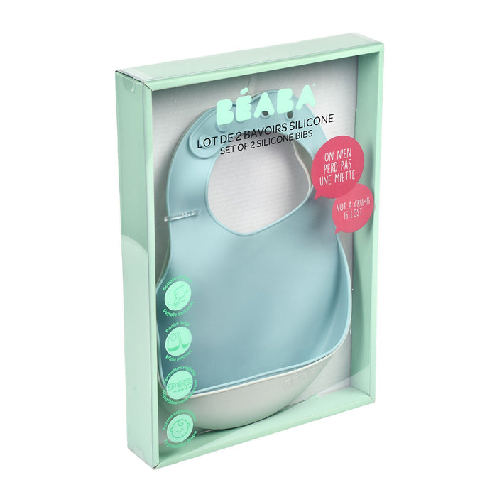 Beaba Silicone Bib 2 Pack - Blue/Light Grey