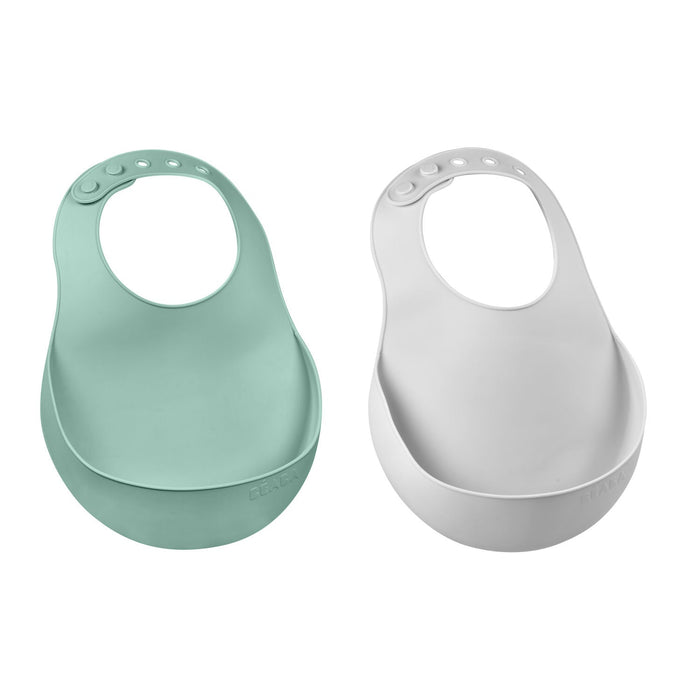 Beaba Silicone Bib 2 Pack - Sage Green/Light Grey