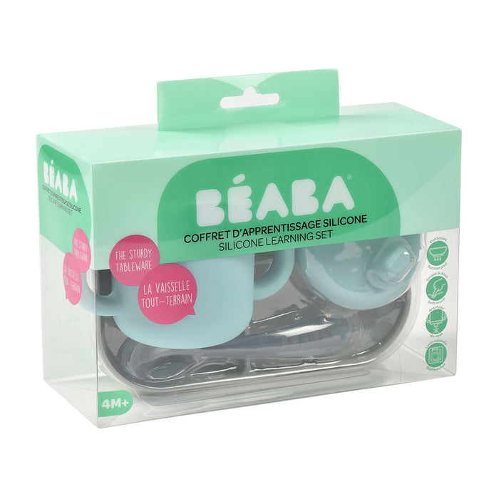 Beaba Silicone Learning Set - Blue/Grey