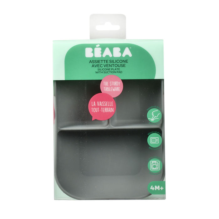 Beaba Silicone Suction Divided Plate - Mineral Grey