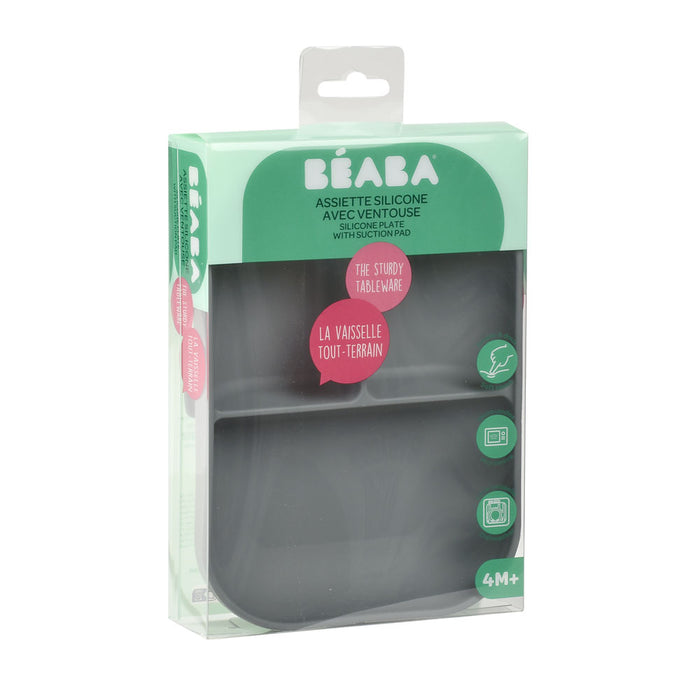 Beaba Silicone Suction Divided Plate - Mineral Grey