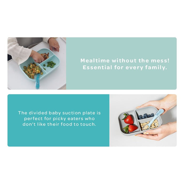 Beaba Silicone Suction Divided Plate - Mineral Grey
