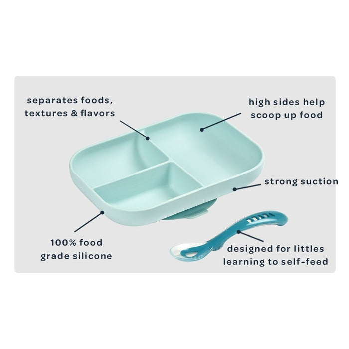 Beaba Silicone Suction Divided Plate - Sage Green