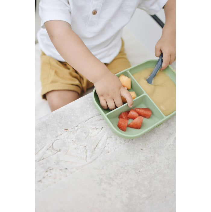 Beaba Silicone Suction Divided Plate - Sage Green