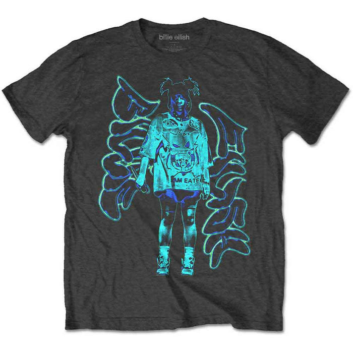 Billie Eilish Unisex T-Shirt: Neon Graffiti Logo (Charcoal Grey)