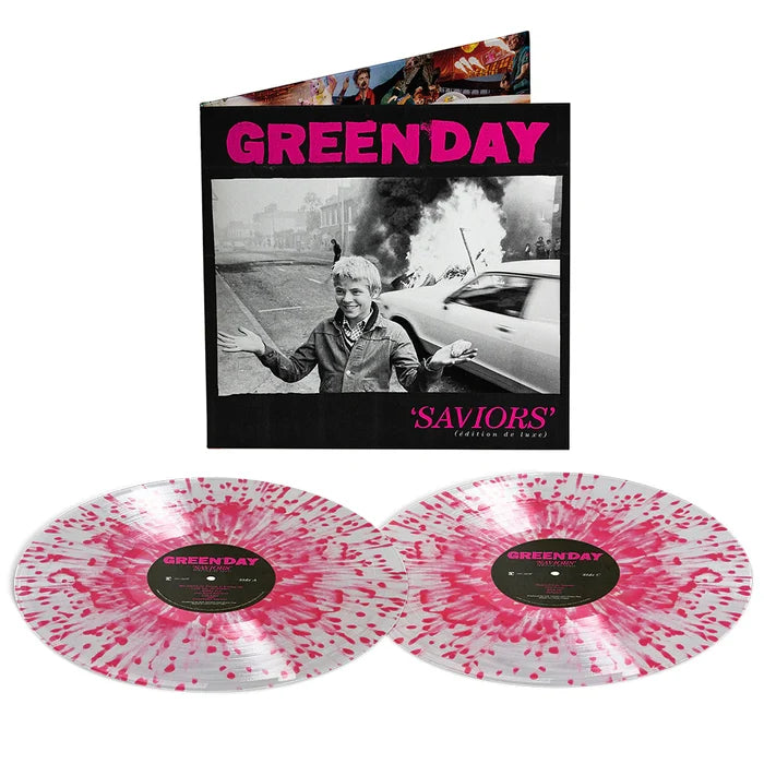 Green Day - Saviors (édition de luxe) [expanded w/ 7 bonus tracks] - 2LP - Clear w/ Pink Splatter Vinyl