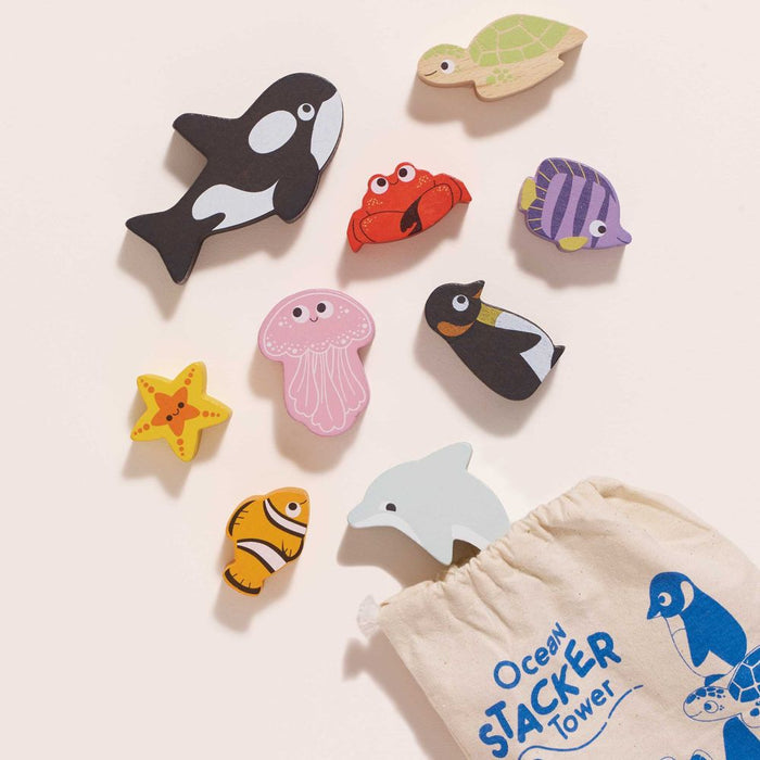 Le Toy Van Wooden Stacking Animals & Bag - Ocean Life