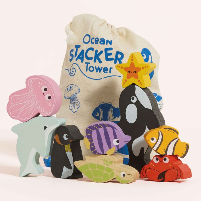 Le Toy Van Wooden Stacking Animals & Bag - Ocean Life