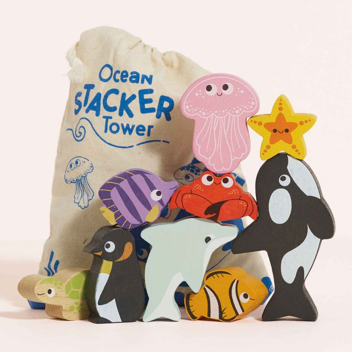 Le Toy Van Wooden Stacking Animals & Bag - Ocean Life
