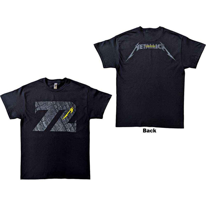 Metallica Unisex T-Shirt: 72 Seasons Charred Logo (Black) (Back Print)