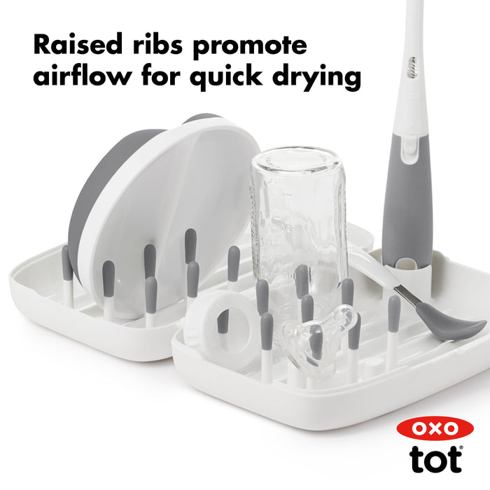 OXO Tot On the Go Drying Rack & Bottle Brush - Grey