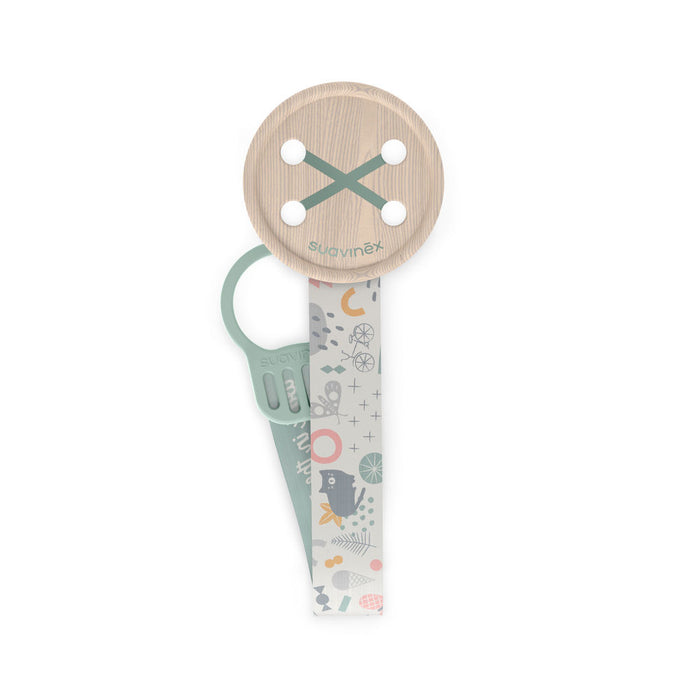 Suavinex A Walk In The Park Button Soother Clip With Ribbon - Green