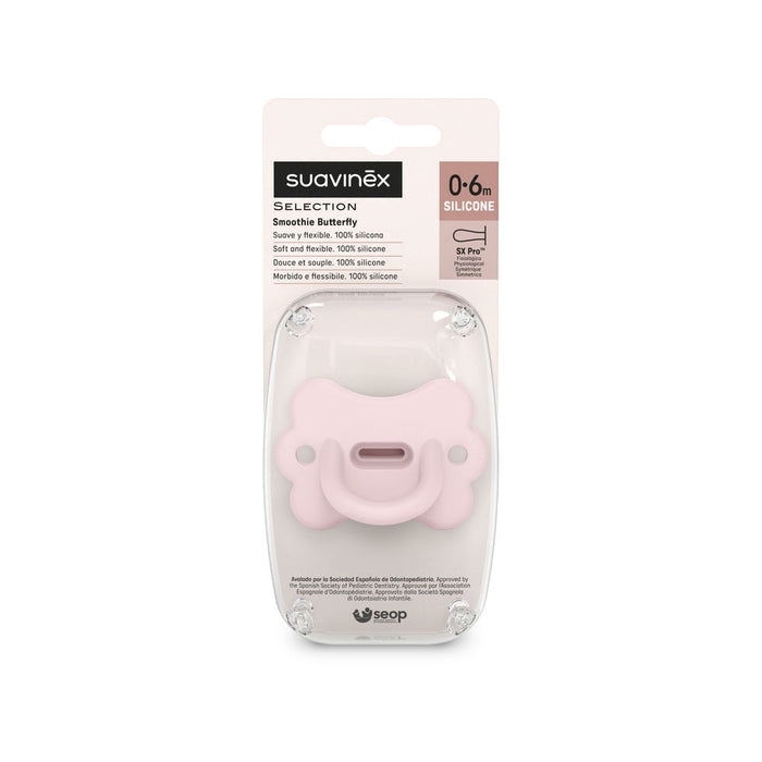 Suavinex Colour Essence Butterfly All Silicone SX Pro Soother 0-6 Months - Rosewater