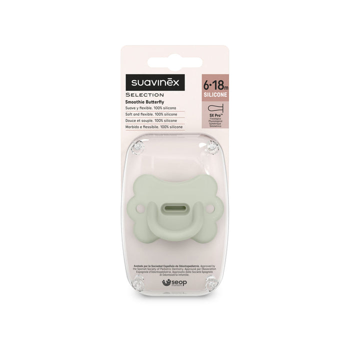 Suavinex Colour Essence Butterfly All Silicone SX Pro Soother 6-18 Months - Lake Green