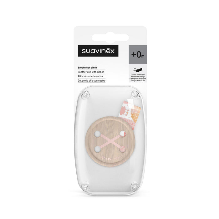 Suavinex Dreams Button Soother Clip With Ribbon - Pink