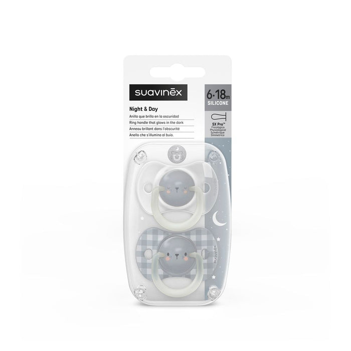 Suavinex Night Glow In The Dark SX Pro Soother 6-18months 2 Pack - Bear