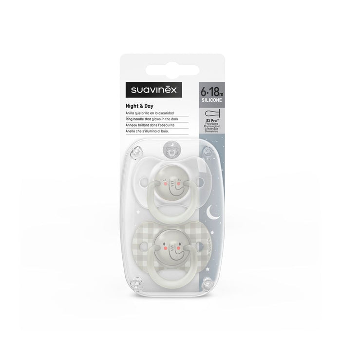 Suavinex Night Glow In The Dark SX Pro Soother 6-18months 2 Pack - Elephant