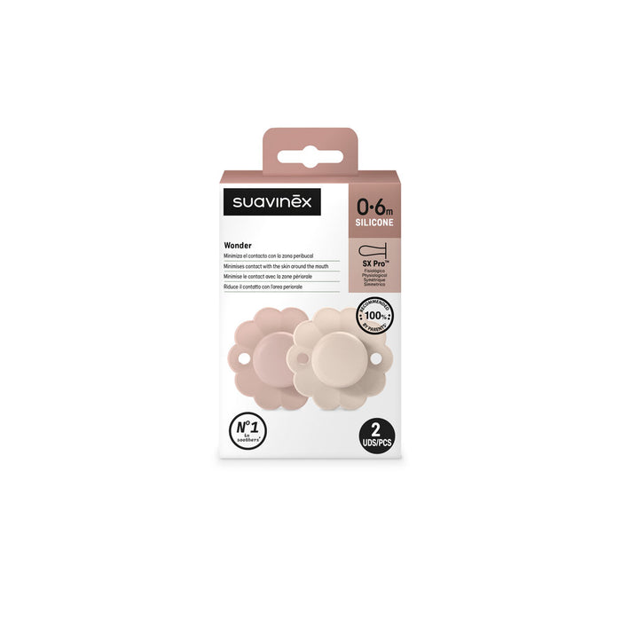 Suavinex Wonder SX Pro Soother 0-6 Months 2 Pack - Pale Mauve/Mauve Chalk