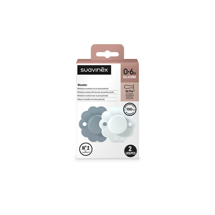 Suavinex Wonder SX Pro Soother 0-6 Months 2 Pack - Spring Lake/Illusion Blue