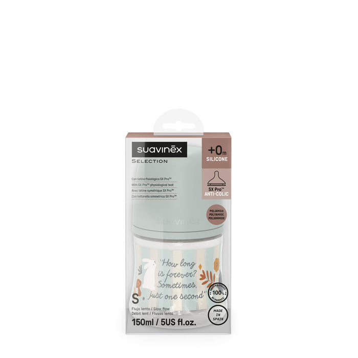 Suavinex Wonderland Baby Bottle SX Pro 150ml Slow Flow 0+ Months - Strips Blue Turquoise