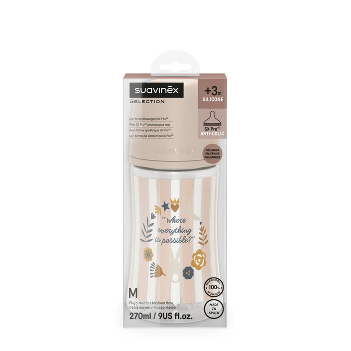 Suavinex Wonderland Baby Bottle SX Pro 270ml Medium Flow 3+ Months - Strips Pink