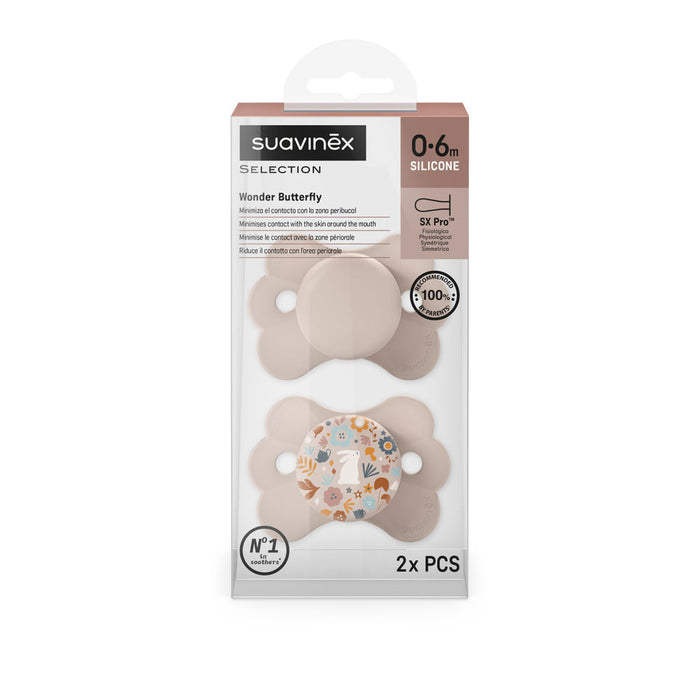 Suavinex Wonderland Butterfly SX Pro Soother 0-6 Months 2 Pack - Liberty Pink